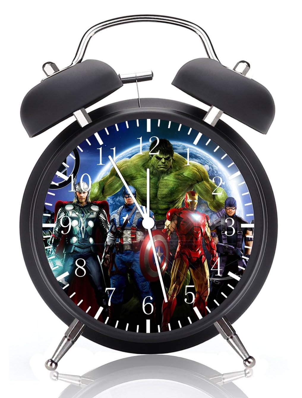 Twin Bell Avengers Alarm Clock with Night Light Quite Silent Non-Ticking 4 Inches Glass Face - Great for Decor  Best Gift Ideas E426