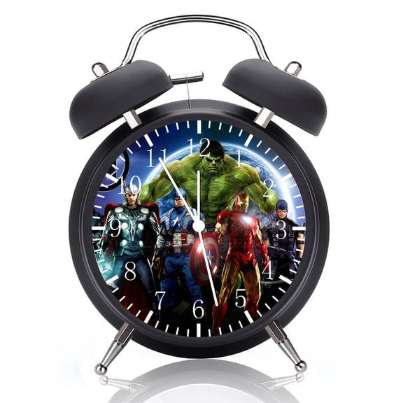 Twin Bell Avengers Alarm Clock with Night Light Quite Silent Non-Ticking 4 Inches Glass Face - Great for Decor Best Gift Ideas E426