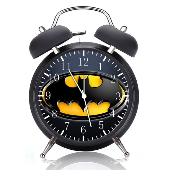 Twin Bell Batman Alarm Clock with Night Light Quite Silent Non-Ticking 4 Inches Glass Face - Great for Decor Best Gift Ideas G204