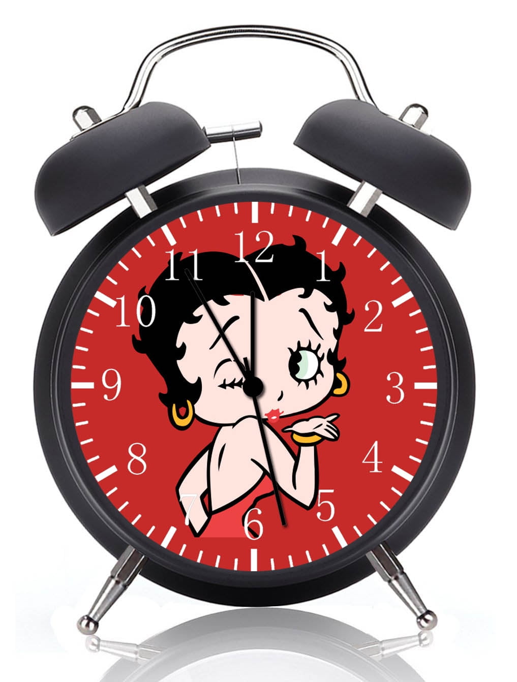 Twin Bell Betty Boop Alarm Clock with Night Light Quite Silent Non-Ticking 4 Inches Glass Face - Great for Decor  Best Gift Ideas G186
