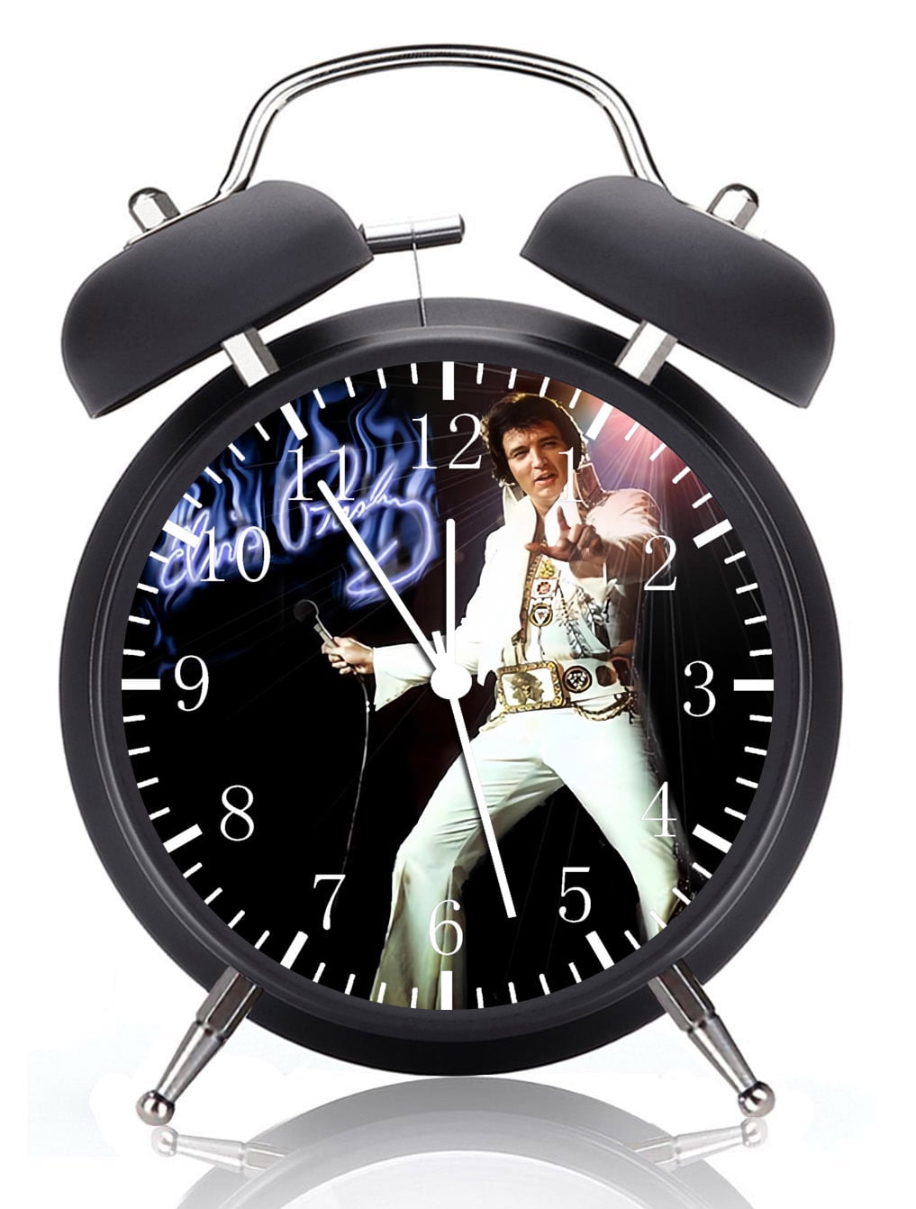 Twin Bell Elvis Alarm Clock with Night Light Quite Silent Non-Ticking 4 Inches Glass Face - Great for Decor  Best Gift Ideas G25
