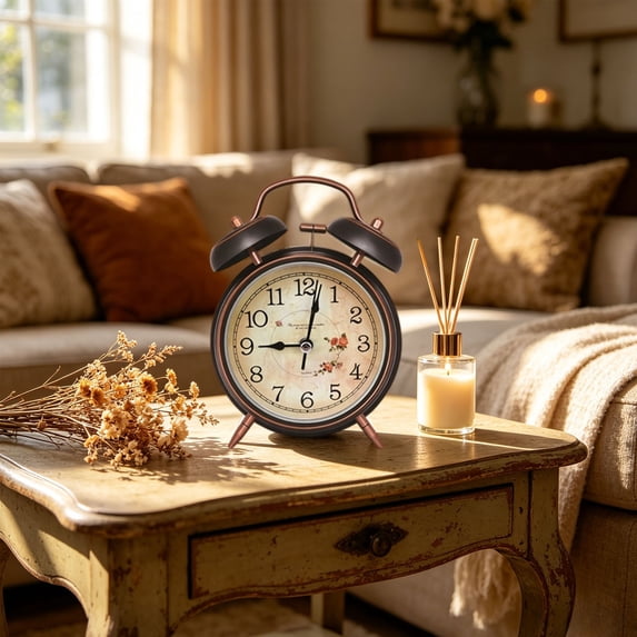 Twin Bell Loud Alarm Clock,Vintage Analog Alarm Clock,6.88" Silent Non-ticking Desktop Clock,Battery Operated for Table,Bedroom,Bedside,Living Room,Gifts Clock