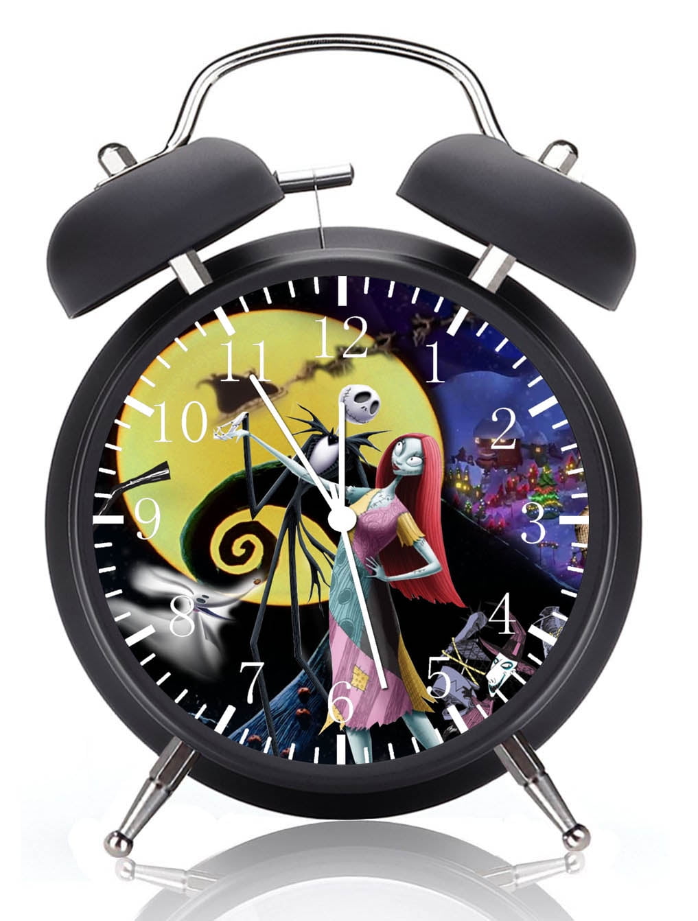 Twin Bell Nightmare Before Christmas Alarm Clock with Night Light Quite Silent Non-Ticking 4 Inches Glass Face - Great for Decor  Best Gift Ideas G93