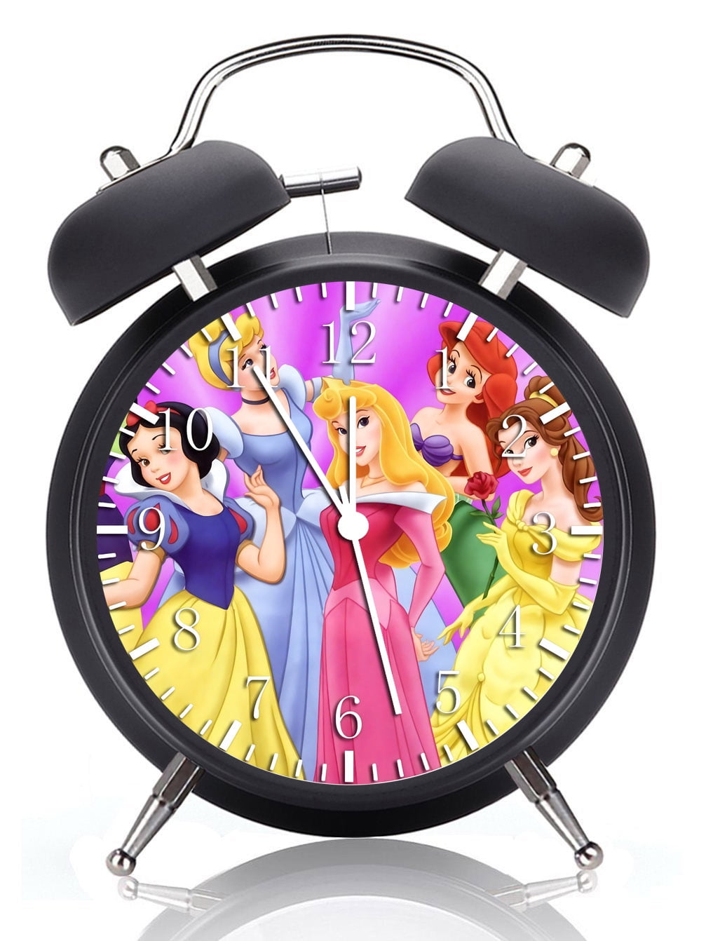 Twin Bell Princess Princesses Alarm Clock with Night Light Quite Silent Non-Ticking 4 Inches Glass Face - Great for Decor  Best Gift Ideas W107