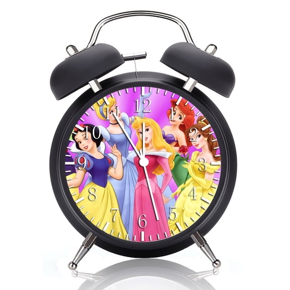 Twin Bell Princess Princesses Alarm Clock with Night Light Quite Silent Non-Ticking 4 Inches Glass Face - Great for Decor  Best Gift Ideas W107