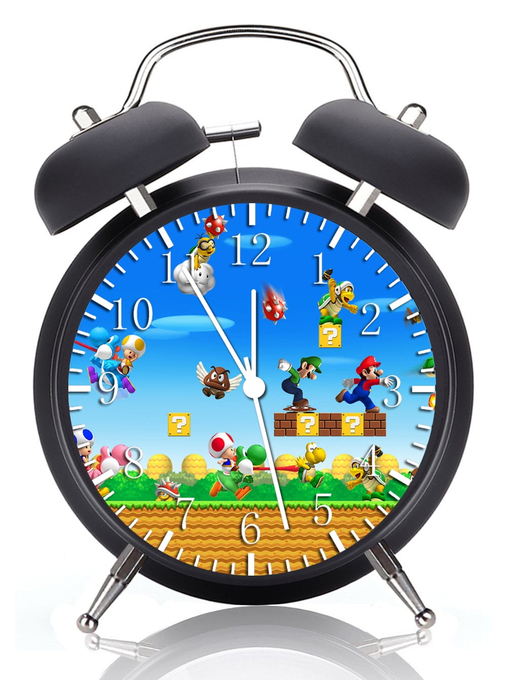 Twin Bell Super Mario Alarm Clock with Night Light Quite Silent Non-Ticking 4 Inches Glass Face - Great for Decor  Best Gift Ideas W425