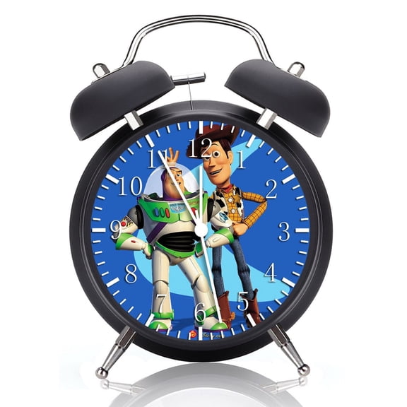 Twin Bell Woody Buzz Alarm Clock with Night Light, Silent Non-Ticking, 4-Inch