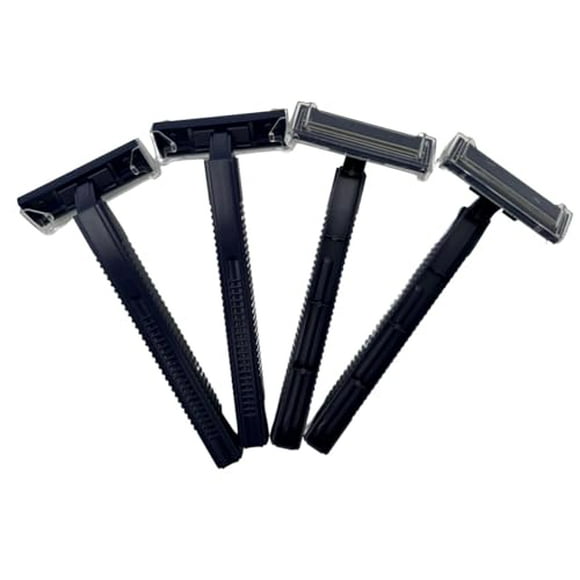 Twin Blade Shaving Razor with Clear Safety Cap, Disposable Individually Wrapped Plastic Men Shaving Razors Bulk, Stainless Steel Blade for Beauty Salons Travel Hotels and Motels, Navy Blue (50 Pack)