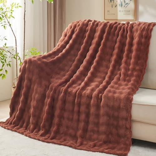 Twin Blanket for Couch Coffee Super Soft Flannel Fleece 3D Bubble Lightweight Bed Blanket All Season Use (Coffee, Twin(60"x80"))