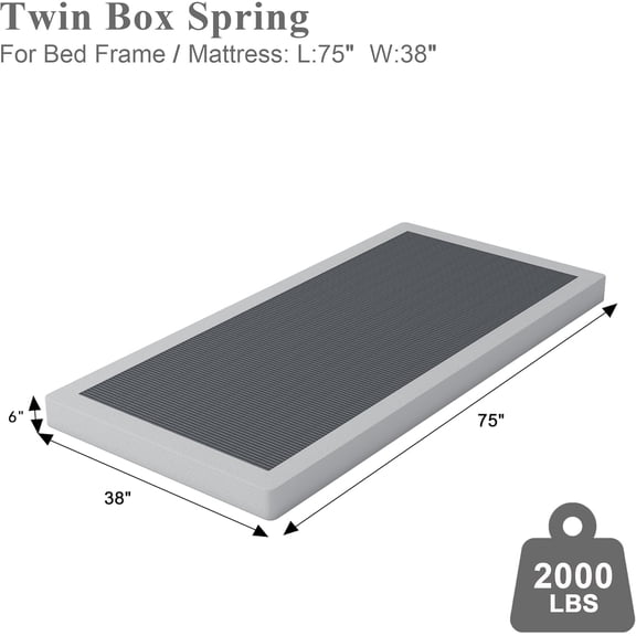 Twin Box Spring 6 Inch - Heavy Duty Box Spring Mattress Foundation Metal Bed Base with Fabric Cover, Noise Free Easy Assembly Non Slip/Non-Slip/Easy Assembly