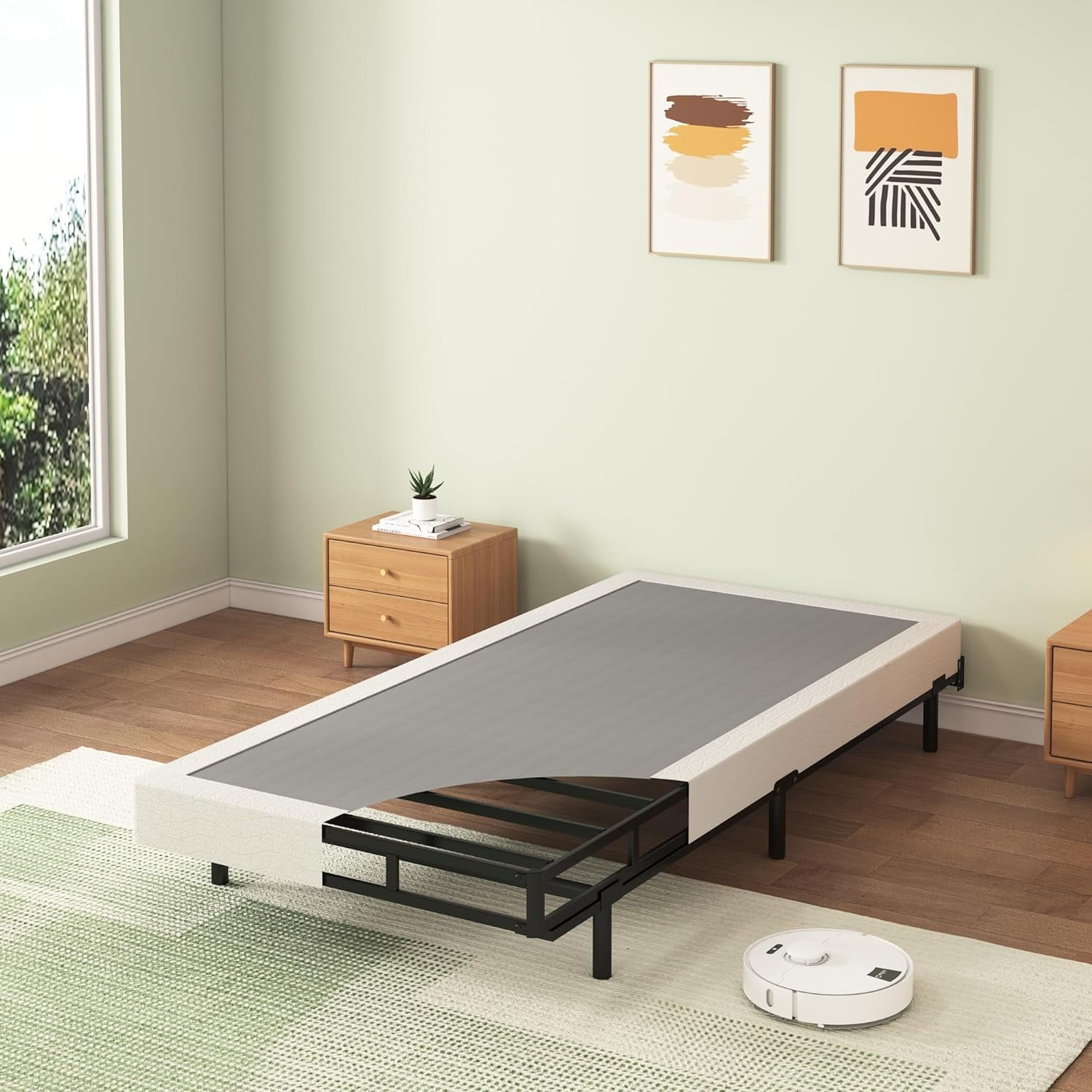 Twin Box Spring with Fabric Cover Set, 5 Inch Twin Size Box Spring with 2500lbs Max Weight Capacity, Durable Mattress Foundation Easy Assembly, Non-Slip, Noise Free