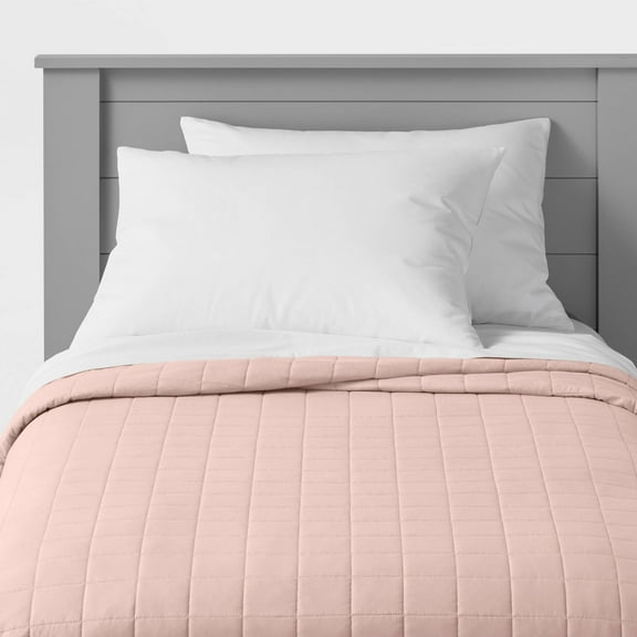 Twin Box Stitch Microfiber Kids' Quilt Pink