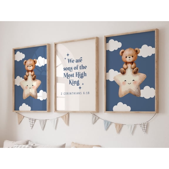 Twin Boy Nursery Decor Son of the Most High King Christian Nursery Boy Bible verse Set 3 Stretched Canvas 8x12