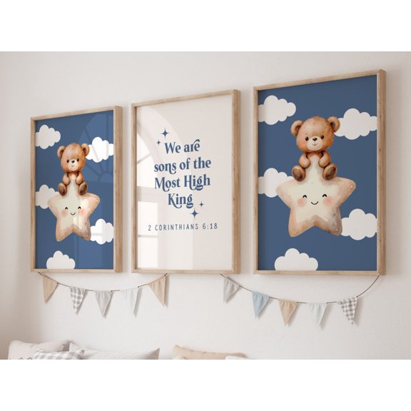 Twin Boy Nursery Decor Son of the Most High King Christian Nursery Boy Bible verse Set 3 Unframed Paper Print 8x12