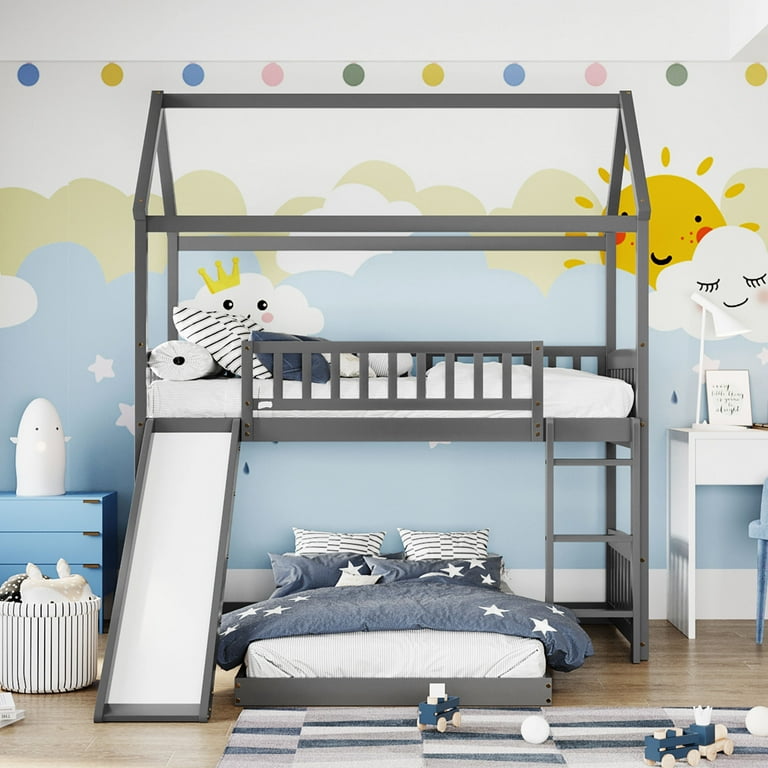 Twin over Twin Bunk Bed with Convertible Slide House Bunk Bed