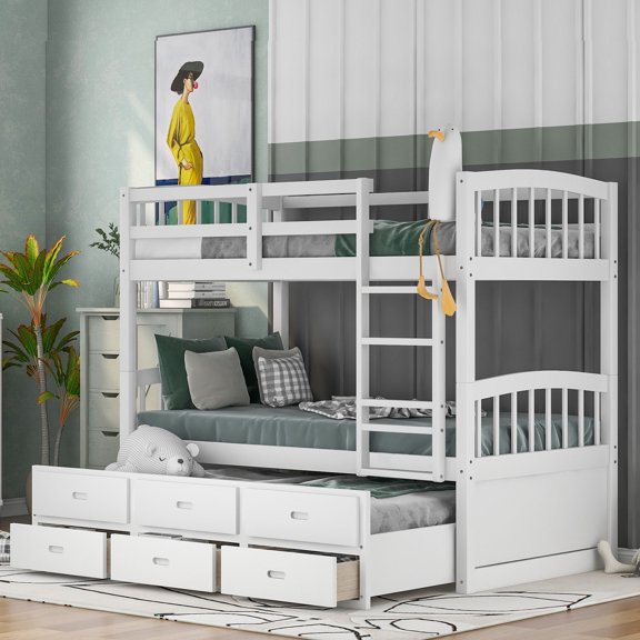 Twin Bunk Bed / Convertible Trundle Feature / Bedroom Sharing
