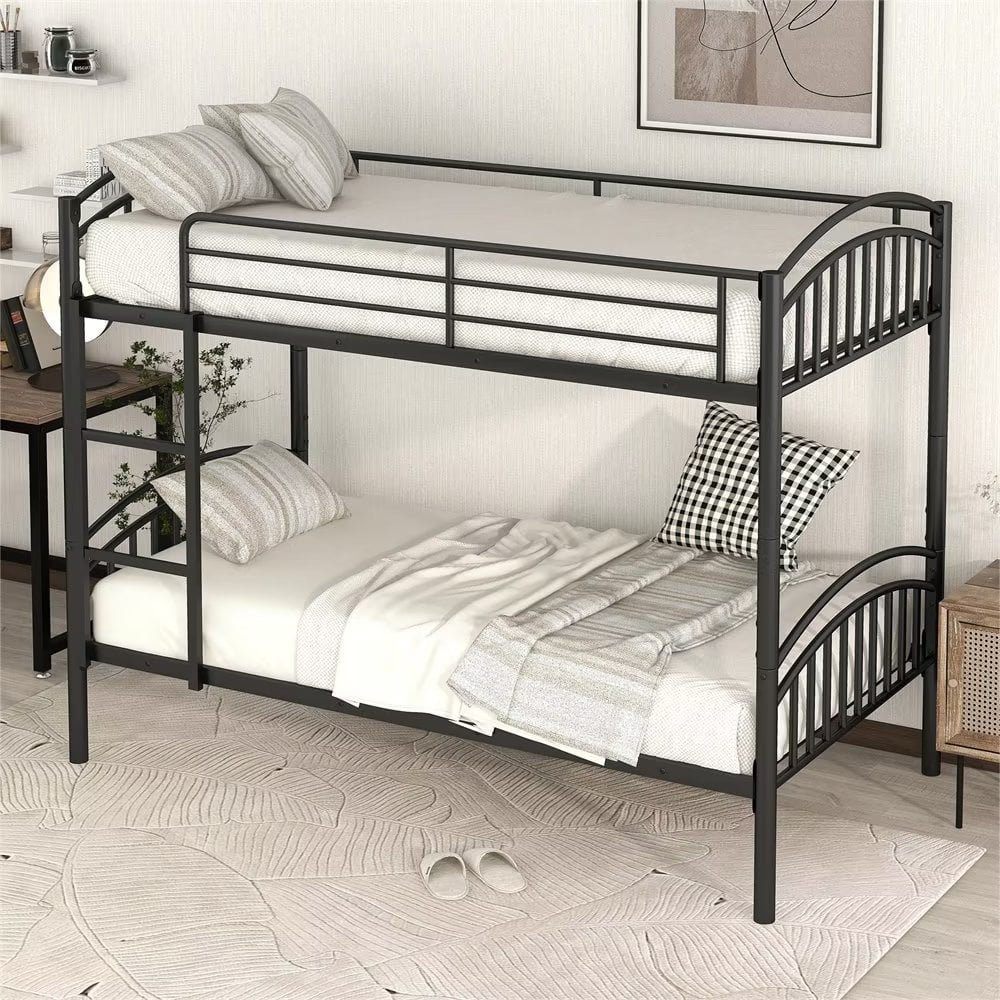 Twin over Twin Bunk Bed Frame, Metal Bunk Bed with Curved