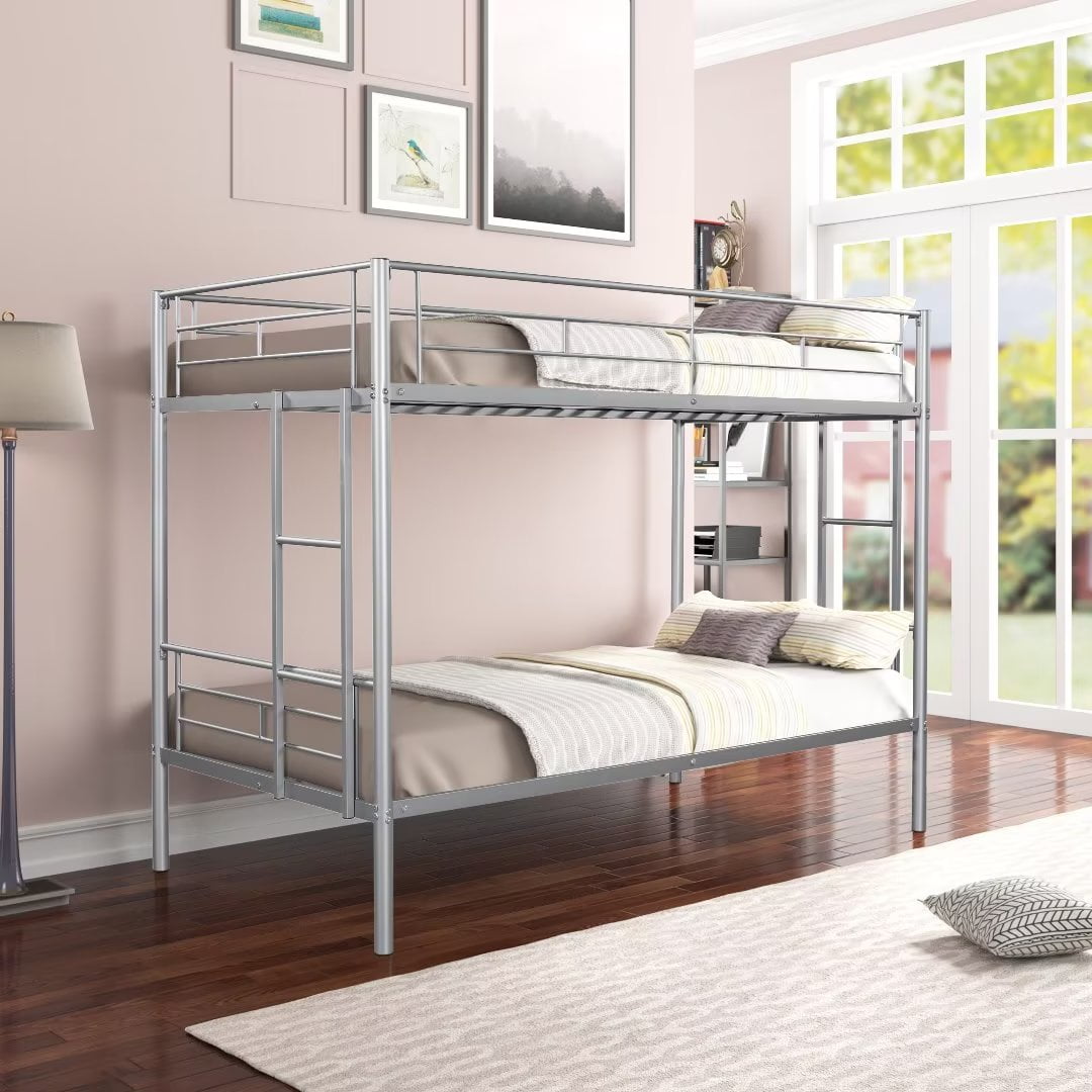 Twin over Twin Bunk Bed, Metal Bunk Bed Frame with Fulllength