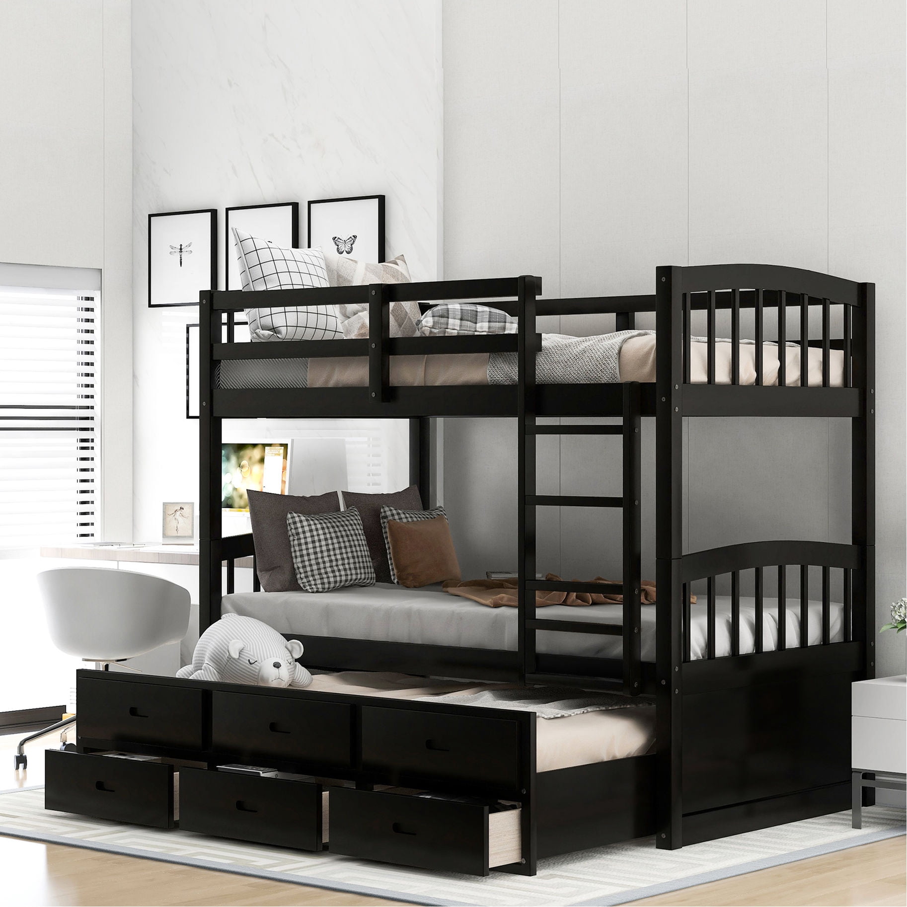 Twin Bunk Bed Set | Pull - Out Trundle with Three Drawers | Sturdy ...