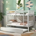 thumbnail image 1 of Twin over Twin Bunk Bed with Twin Size Trundle, Solid Pine Wood Bunk Bed can Convertible into 3 Platform Bed with Guardrail, Inclined Ladder, All Tools Included, Easy to Assemble, White,LJ3456, 1 of 9