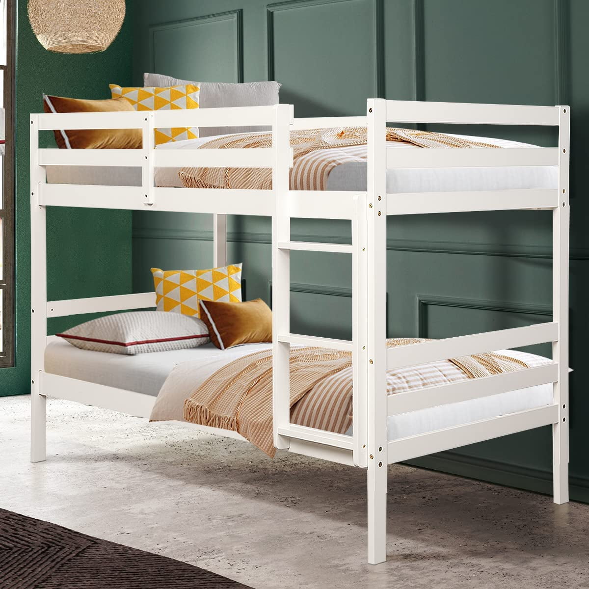 Twin Bunk Bed, Solid Wood Twin Over Twin Bunk Bed Frame for Kids Teens ...