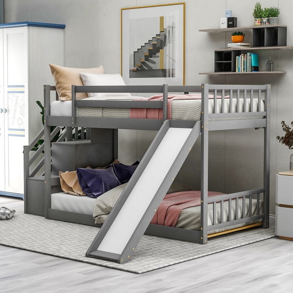 Twin Bunk Bed | Storage Shelves Under Stairway | Organized Bedroom
