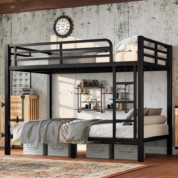 Twin Bunk Bed, Twin Over Twin Bunk Bed - Metal Frame with Noise Reduced Slats, Safety Guardrail, and Under Bed Storage, Space Saving Design, No Box Spring Needed, Easy Assembly, Black