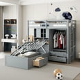 thumbnail image 1 of Twin Bunk Bed with 6 Drawers & Open Storage Shelves, Wood Twin Over Twin Bunk Bed with Built-in Wardrobe and Hydraulic Bed, Grey, 1 of 9