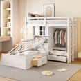 thumbnail image 1 of Twin Bunk Bed with Built-in Wardrobe & Hydraulic Lift, 6 Drawers + Open Shelves, White Twin Over Twin for Space-Saving Storage, 1 of 9