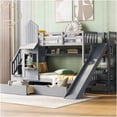 thumbnail image 1 of Twin Bunk Bed with Slide, 2 Drawers & 3 Shelves, Playhouse Castle Design, Solid Wood Frame, Gray Finish, 1 of 5