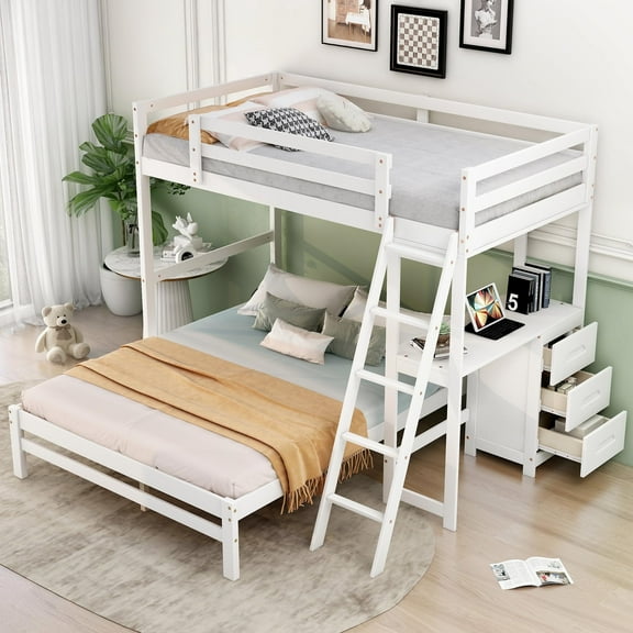 Twin Bunk Bed with Stairs Storage, Wooden Bunk Beds, Can Be Divided into Two Low Bedframes, for Bedroom, Dorm, Guest Room, Gray
