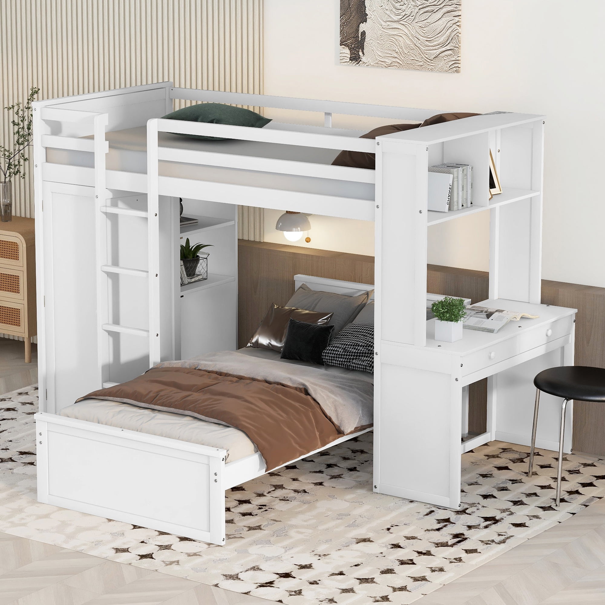 Twin over full loft bed with on sale desk