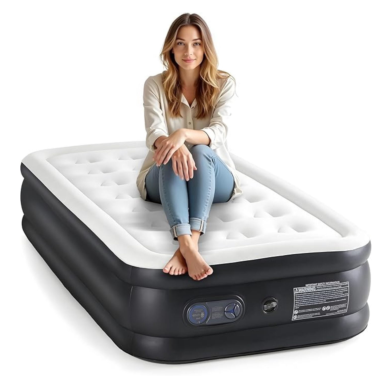 Twin Camping Air Mattress with Built-in Electric High-Speed Pump, 16" Bed Height, Blow Up Inflatable Airbed with Carrying Bag, Best for Home Guests & Travel, Waterproof Foldable Portable