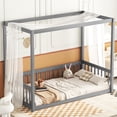 thumbnail image 1 of Twin Canopy Bed Frames, Modern Platform Floor Bed, Twin Size Bed Frames with 3 Side Guardrails, Wooden Canopy Frame, Bed Frame, Easy Assembly, Gray, 1 of 10