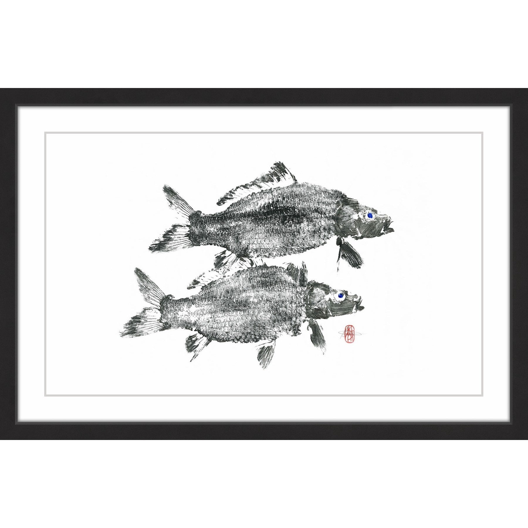 "Twin Carps" Framed Painting Print