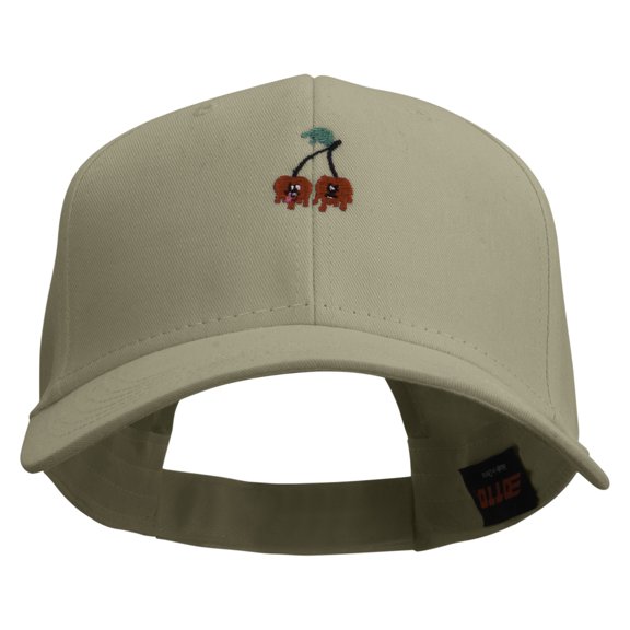 Twin Cherries Embroidered Low Profile Structured Cap - Khaki OSFM