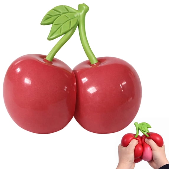 Twin Cherry Stress Ball Sweet Cute Fruit Stress Relief Toys for Adult, Durable PU Sensory Fidget Toys for Anxiety and Relaxation, Easter Basket Stuffer