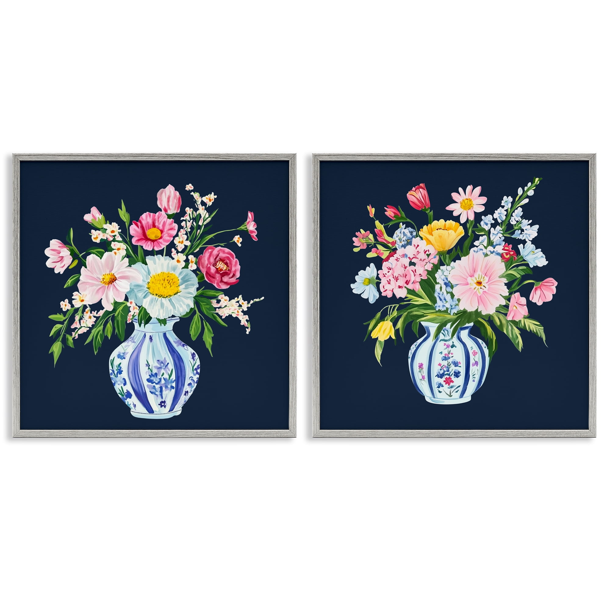 Twin Chinoiserie Vases 2 Piece Gray Framed Giclee Art Set, design by Yen