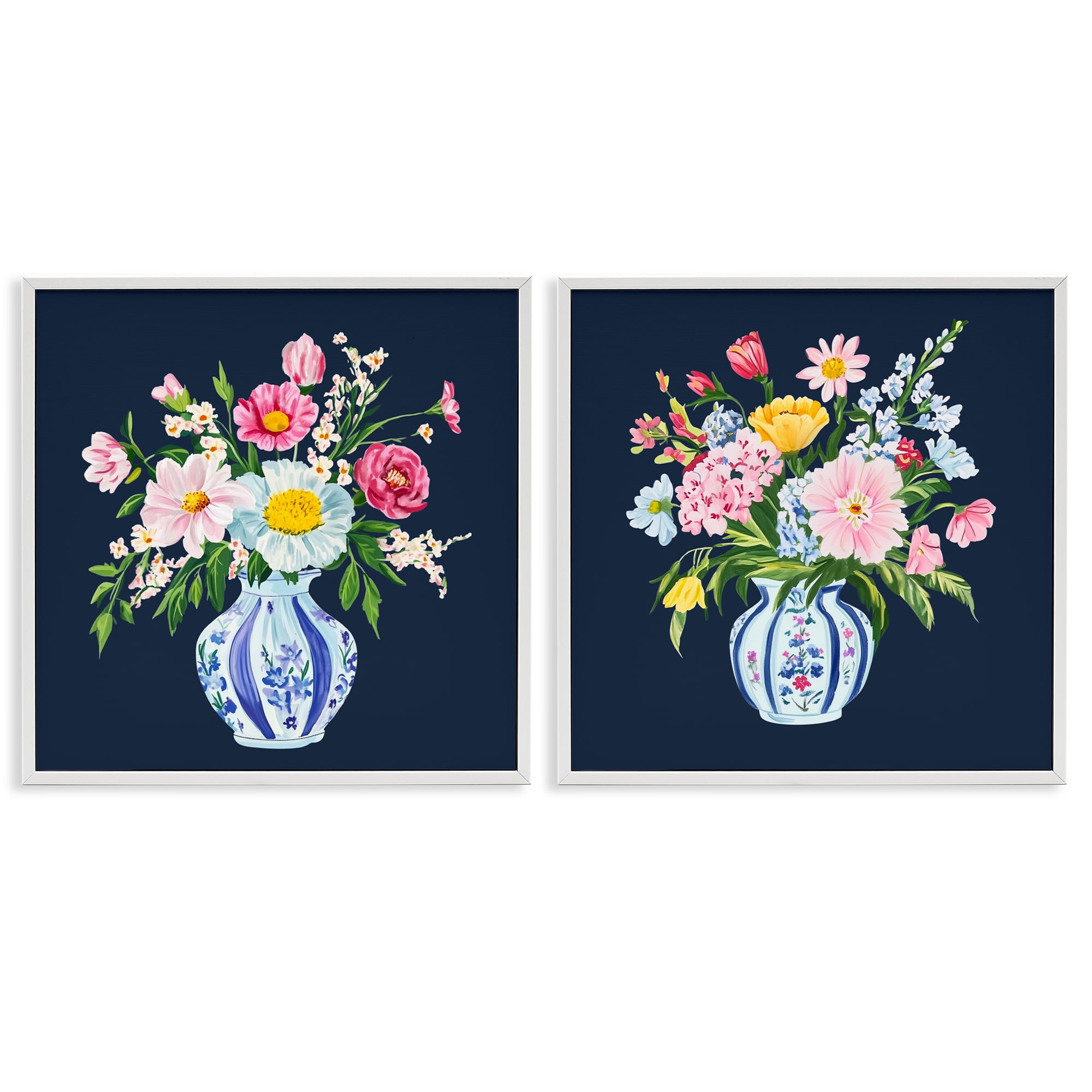 Twin Chinoiserie Vases 2 Piece White Framed Giclee Art Set, design by Yen