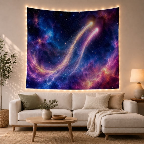 Twin Comets With Sparkling Trails Against a Nebula Star Field, Dreamy Celestial for Astronomy Enthusiasts, Cosmic Space Art, Christmas Gift, Tapestry Wall Hanging for Bedroom and Living Room