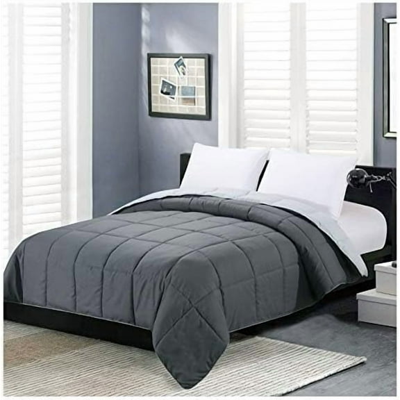 Twin Comforter Duvet Insert- Grey Down Alternative Bed Comforter Twin Size, Lightweight Bedding Comforters Quilted Soft All Season Reversible Dark Gray/Light Grey