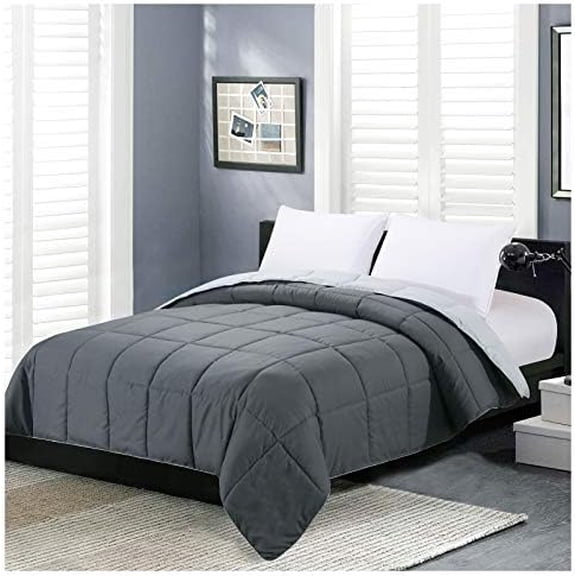 Twin Comforter Duvet Insert- Grey Down Alternative Bed Comforter Twin Size, Lightweight Bedding Comforters Quilted Soft All Season Reversible Dark Gray/Light Grey