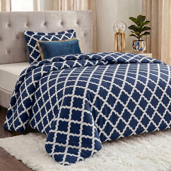 Twin Comforter Set 2 Piece Navy by Utopia Bedding, Printed Comforters Twin Size, Bedding Comforters Sets, Down Alternative Soft Bed Set, 1 Comforter (64 x 88 inches) 1 Pillow Shams (20 x 26 inches)