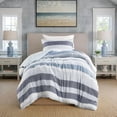 thumbnail image 1 of Twin Comforter Set, 2 Pieces Striped Bed Set, Soft Brushed Microfiber Reversible Bedding Set for All Season, Lightweight & Breathable Bedding Set with Comforter & Sham, Navy/Blue, 1 of 9