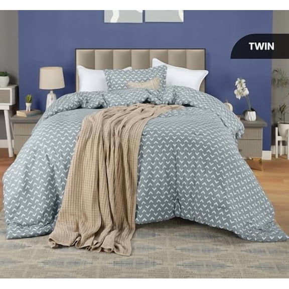 Twin Comforter Set Arrow White, Printed Comforters Twin Size, 2 Piece Lightweight All Season Down Alternative Bedding Set with 1 Comforter (64 x 88 in) and 1 Pillow Shams (20 x 26 in)