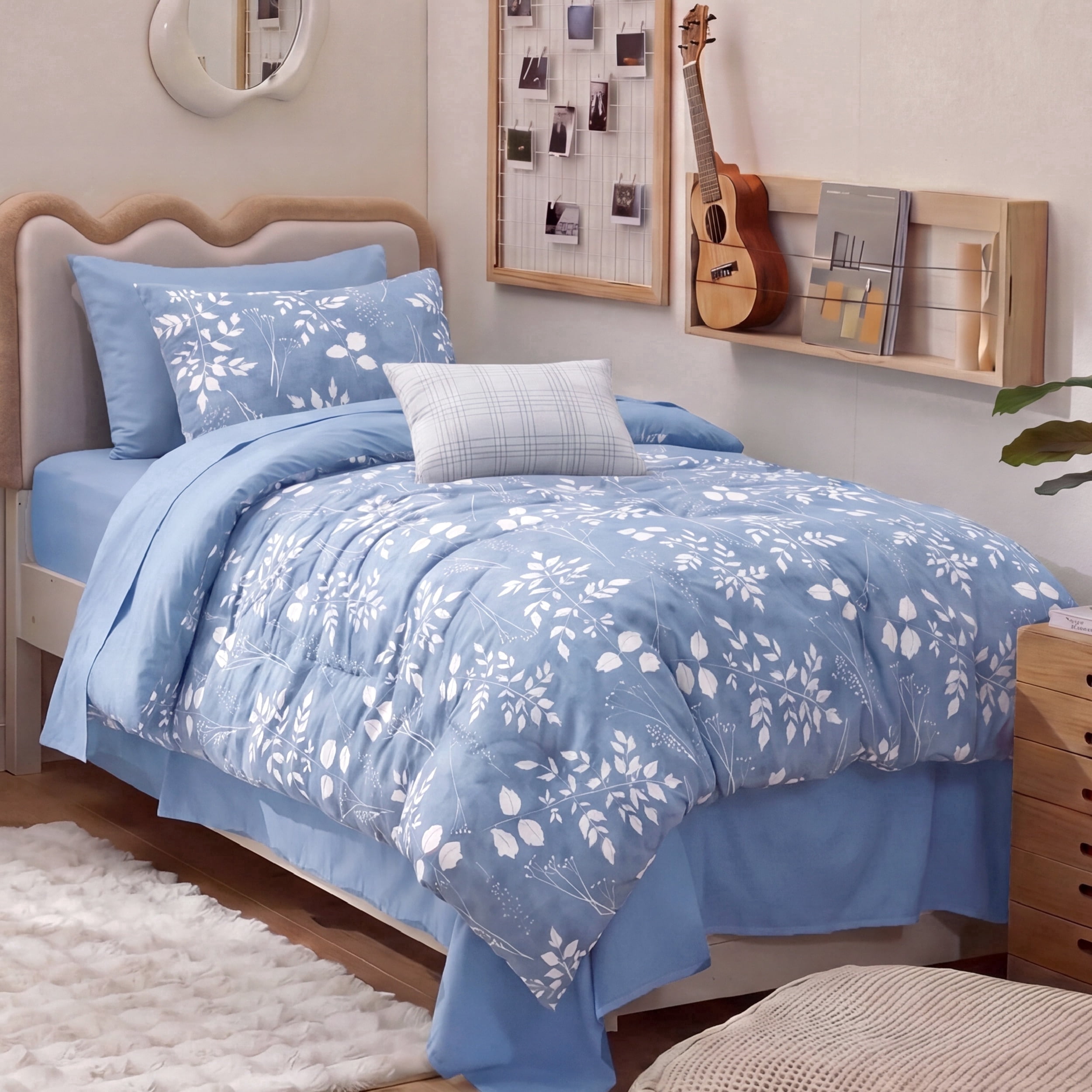 U Bedsure U by Bedsure Back to College Dorm Room Twin/Twin XL Comforter Set Blue, Bed in a Bag Twin Size Bedding, 5-Pieces Botanical Flowers Spring Comforter, Sheets, Pillowcases & Shams