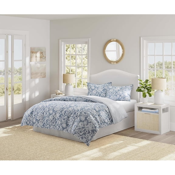 Twin Comforter Set Cotton Reversible Bedding Dorm Room Essentials Tortola Blue