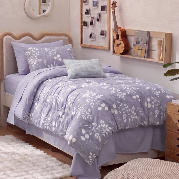 U by Bedsure Twin/Twin XL Comforter Set for College Dorm Girl Lavender Purple, 5-Pieces Bed in a Bag with Botanical Flowers Comforter, Sheets, Pillowcases & Shams