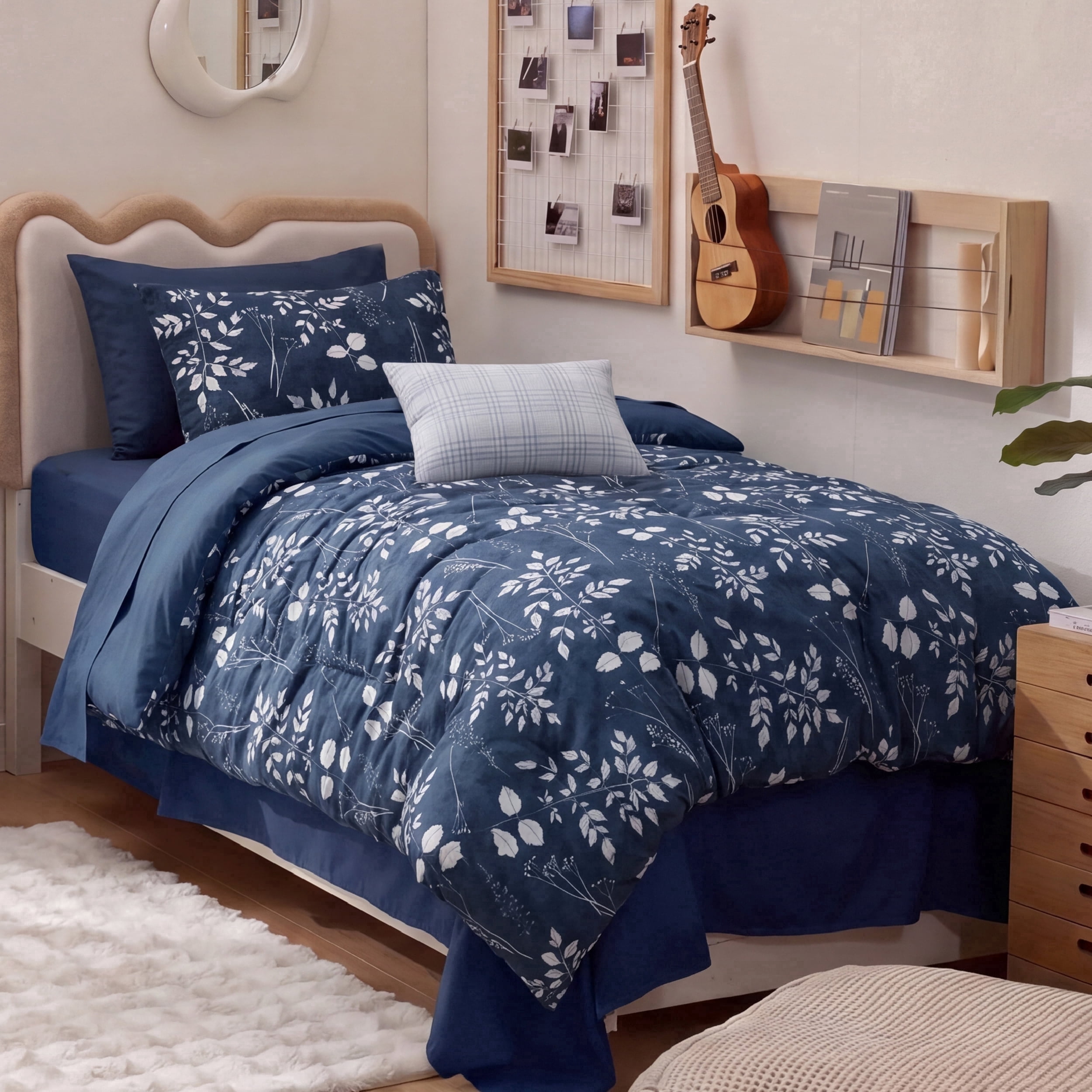 U Bedsure U by Bedsure Twin/Twin XL Comforter Set for College Dorm Navy, Bed in a Bag Twin Size Bedding, 5-Pieces Botanical Flowers Spring Comforter, Sheets, Pillowcases & Shams