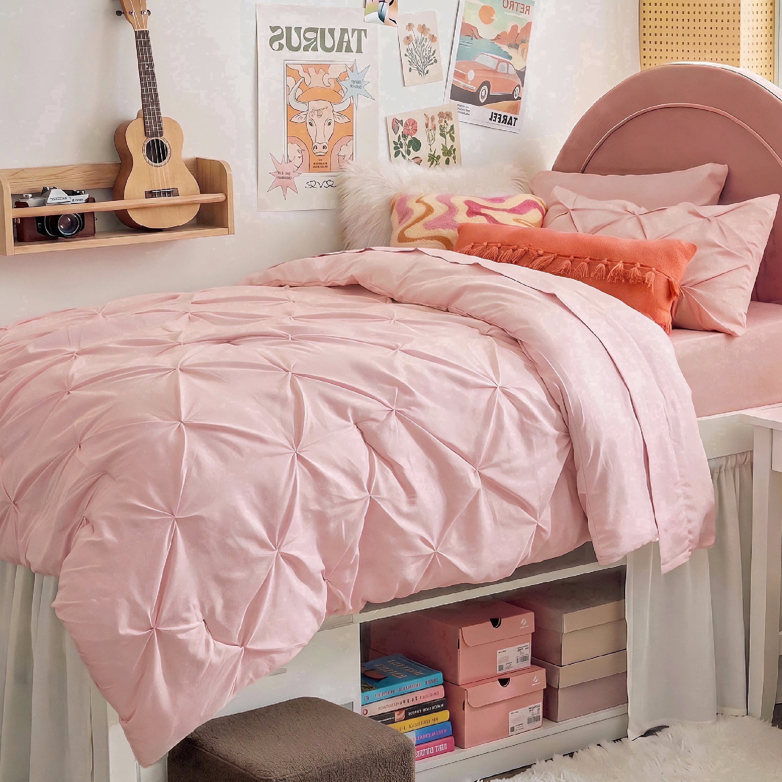 U Bedsure U by Bedsure Twin/Twin XL Comforter Set Pink, Bedding for College Dorm, 5 Pieces Bed in a Bag with Pinch Pleat Comforter, Sheets, Pillowcases & Shams
